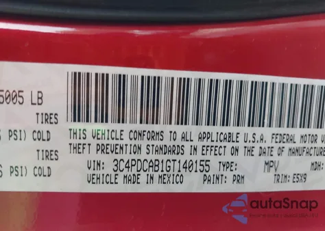 2016 Dodge Journey Se from USA, damaged, VIN 3C4PDCAB1GT140155